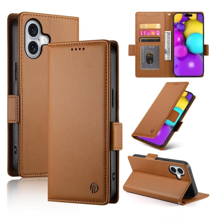 For iPhone 17 Side Buckle Magnetic Frosted Leather Phone Case(Brown) - Immagine 1