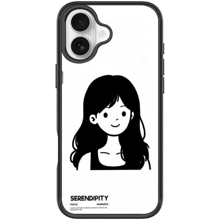 For iPhone 17 Sketching Style Curly Haired Girl Pattern Magnetic Phone Case(Black) - Immagine 1