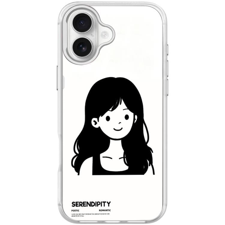 For iPhone 17 Sketching Style Curly Haired Girl Pattern Magnetic Phone Case(Transparent White) - Immagine 1