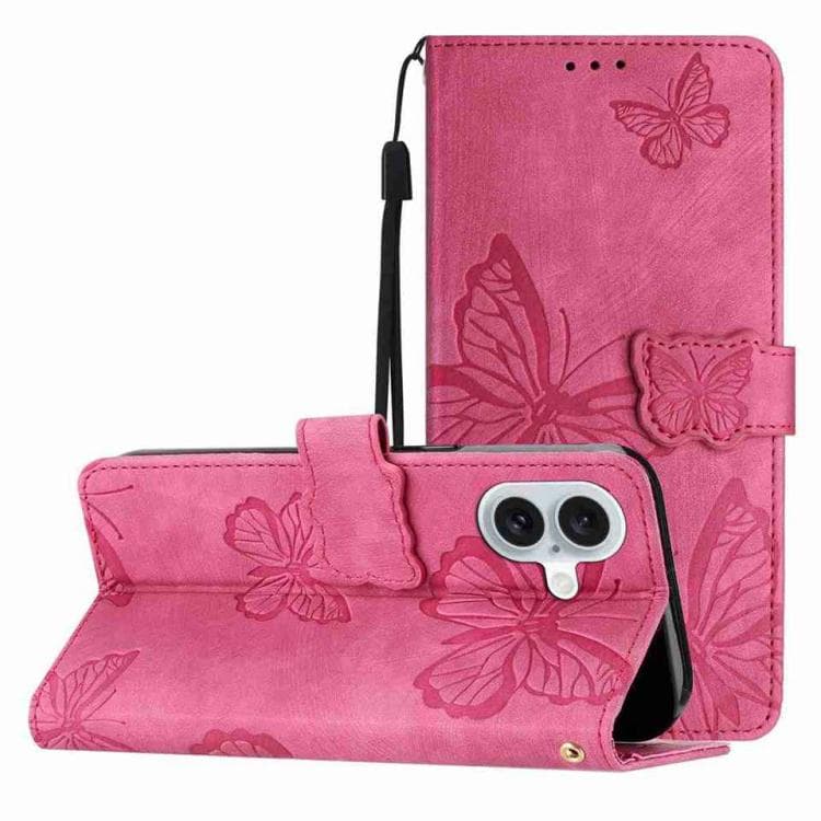 For iPhone 17 Skin-feel Embossed Butterfly Leather Phone Case(Rose Red) - Immagine 1