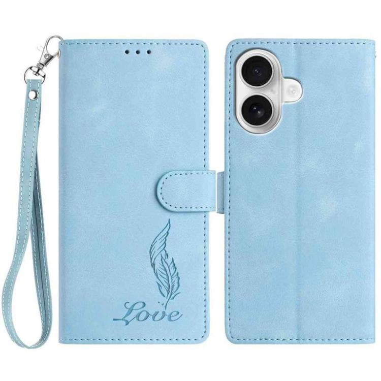For iPhone 17 Skin Feel Embossed Feather Leather Phone Case(Light Blue) - Immagine 1