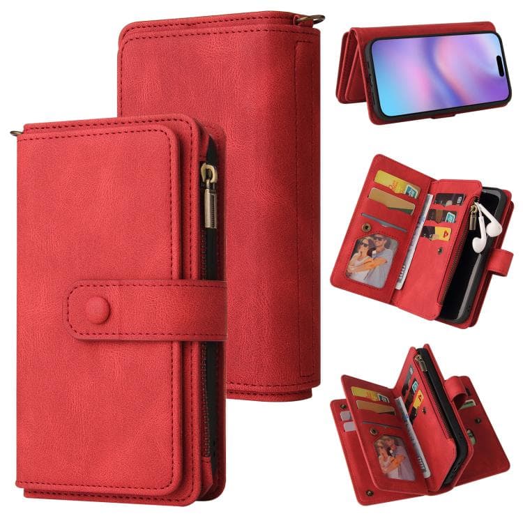 For iPhone 17 Skin Feel Multi Card Slots Zipper Wallet Leather Phone Case(Red) - Immagine 1