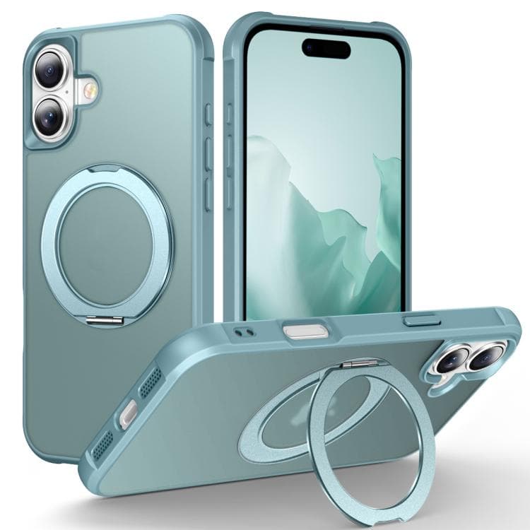 For iPhone 17 Skin-Feel Rotary Damping Bracket MagSafe Phone Case(Lake Blue) - Immagine 1