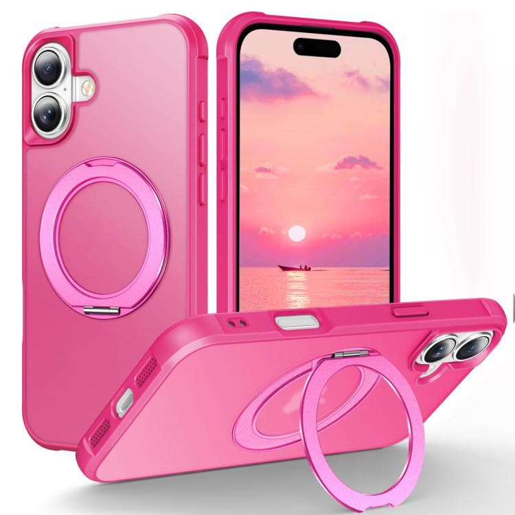 For iPhone 17 Skin-Feel Rotary Damping Bracket MagSafe Phone Case(Rose Red) - Immagine 1