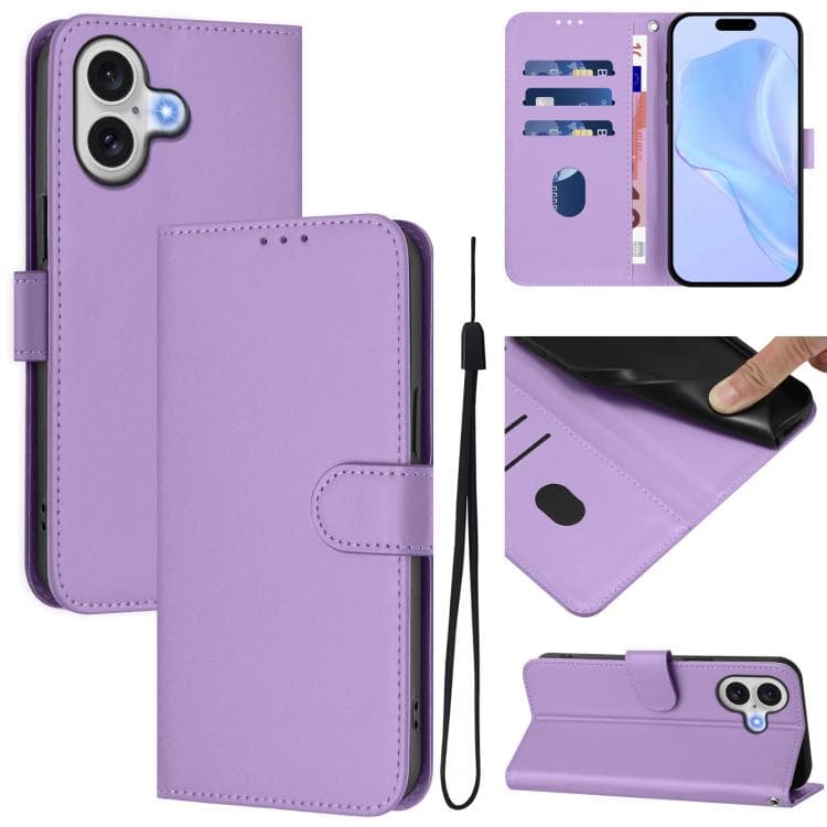 For iPhone 17 Skin Feel Solid Color Leather Phone Case with Lanyard(Lavender Purple) - Immagine 1