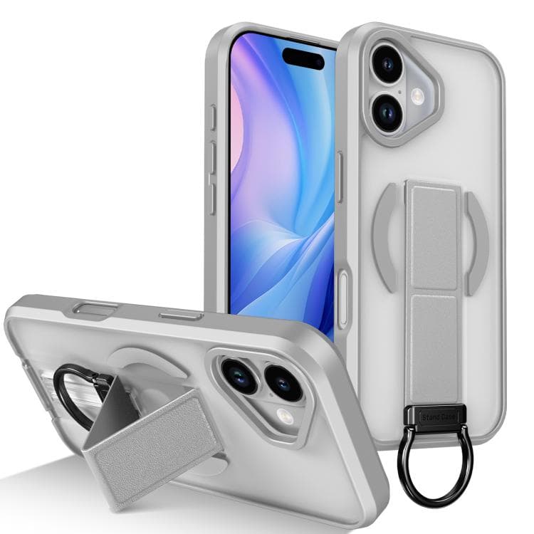 For iPhone 17 Skin-Friendly D-Ring Holder Magnetic Shockproof Phone Case(Gray) - Immagine 1