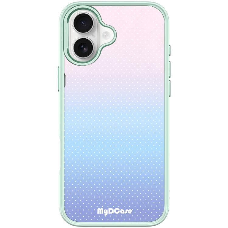 For iPhone 17 Sky Blue Dots Pattern Magnetic Phone Case(Light Green)