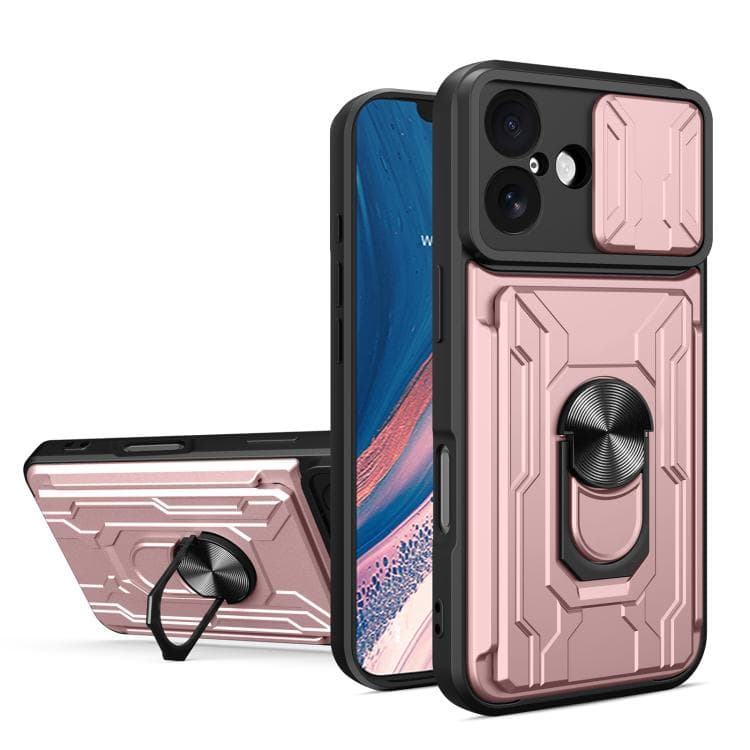 For iPhone 17 Sliding Camshield TPU+PC Phone Case with Card Slot(Rose Gold) - Immagine 1