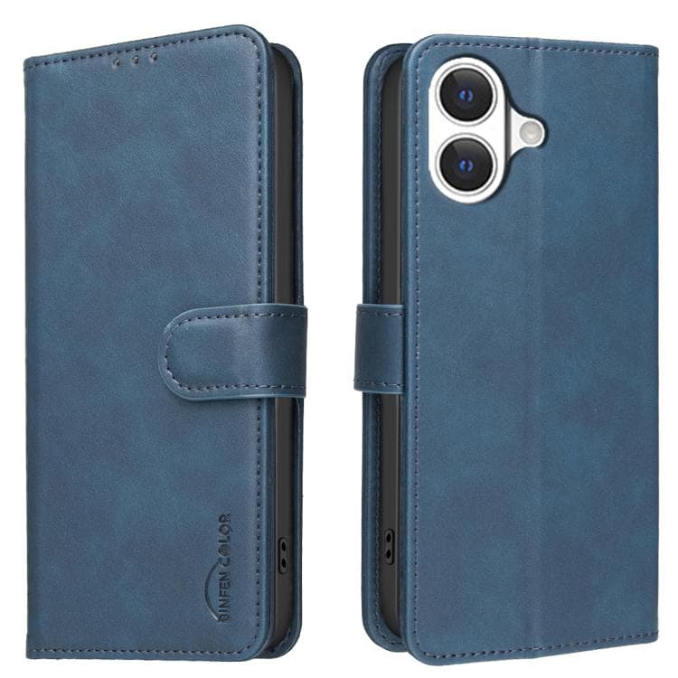 For iPhone 17 Solid Color Calfskin Texture RFID Vegan Leather Phone Case(Blue) - Immagine 1