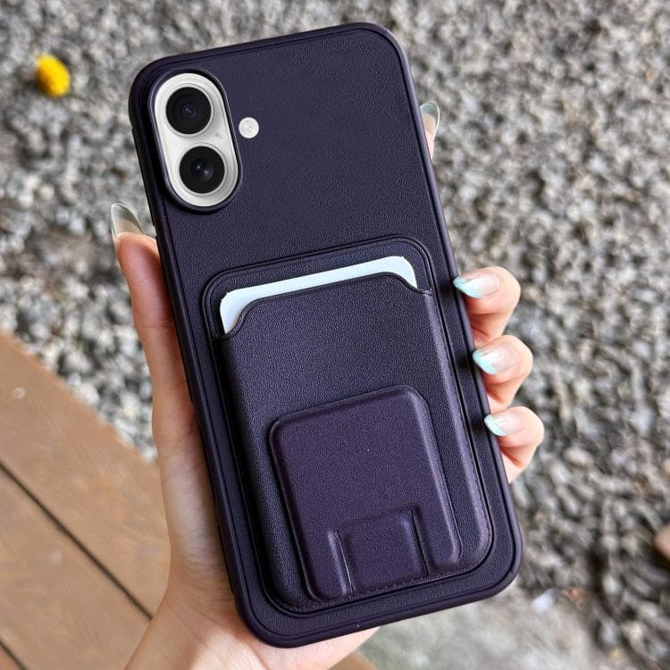 For iPhone 17 Square Folding Card Bag Holder Phone Case(Dark Purple) - Immagine 1