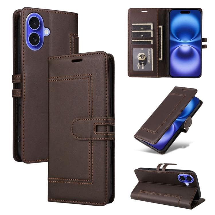 For iPhone 17 Stitched Magnetic Buckle Leather Phone Case(Coffee) - Immagine 1