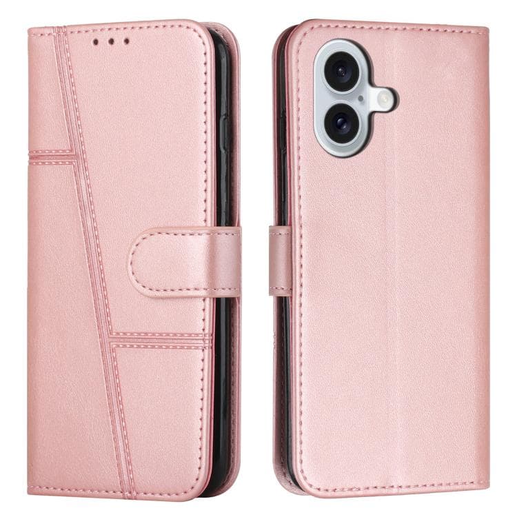 For iPhone 17 Stitching Calf Texture Buckle Leather Phone Case(Rose Gold) - Immagine 1