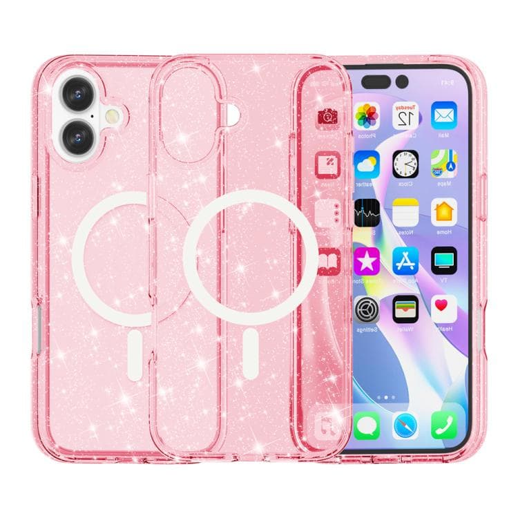 For iPhone 17 Terminator Style Glitter Powder MagSafe Magnetic Phone Case(Pink) - Immagine 1