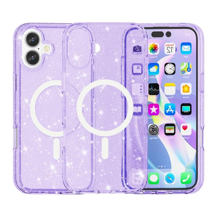 For iPhone 17 Terminator Style Glitter Powder MagSafe Magnetic Phone Case(Purple) - Immagine 1