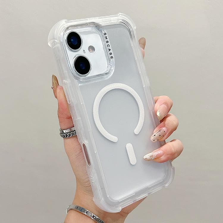 For iPhone 17 Transparent Matte TPU Hybrid PC 3-in-1 MagSafe Phone Case(White) - Immagine 1