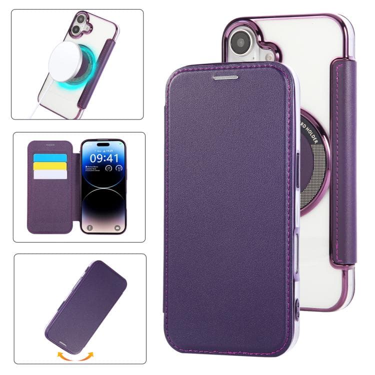For iPhone 17 Ultra-thin Magnetic Plating Vegan Leather Phone Case(Purple) - Immagine 1