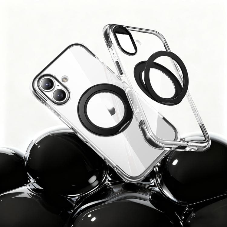 For iPhone 17 Vacuum Airbag TPU + Acrylic 360 Rotating Bracket Magnetic Shockproof Phone Case(Black) - Immagine 1