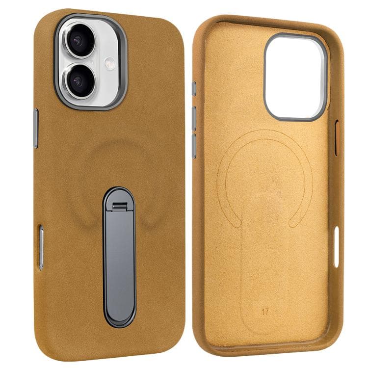 For iPhone 17 VIETAO Suede MagSafe PU Leather Phone Case with Holder(Light Brown) - Immagine 1
