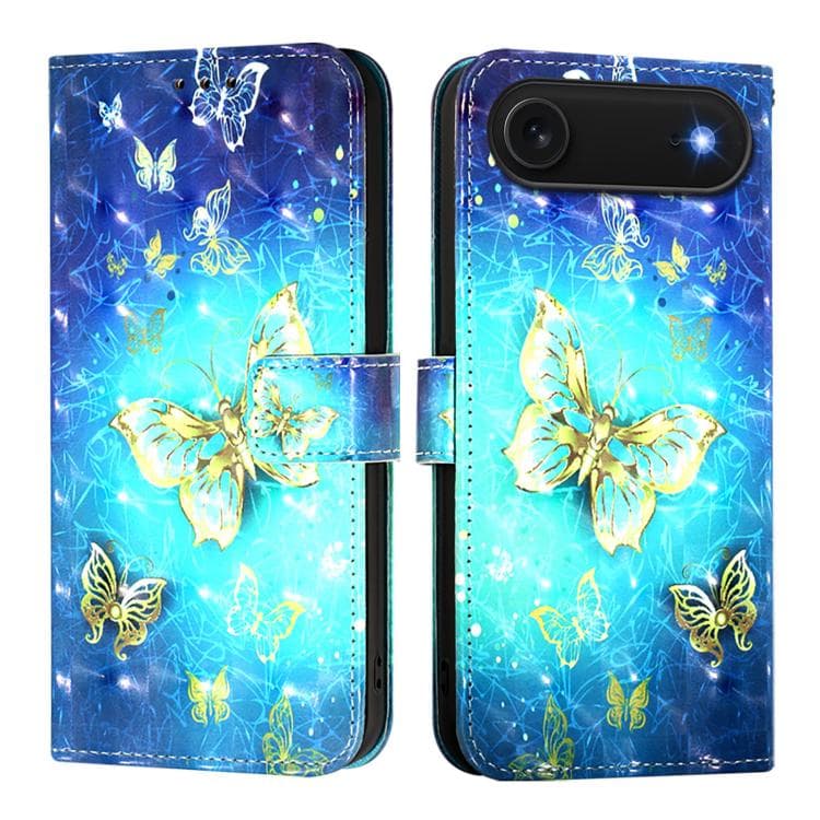 For iPhone Air 3D Painting Horizontal Flip Leather Phone Case(Golden Butterfly) - Immagine 1