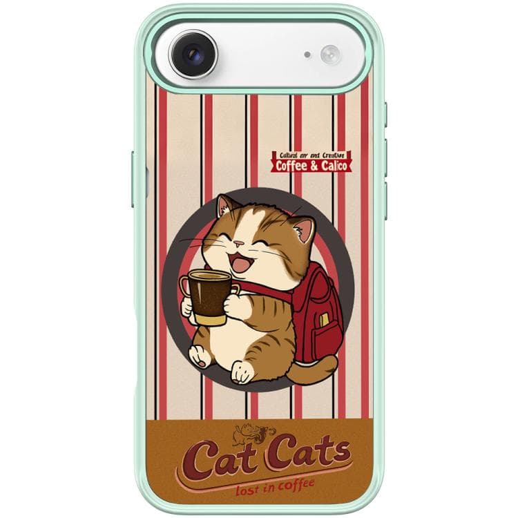 For iPhone Air Adorable Coffee Cat Pattern Magnetic Phone Case(Light Green) - Immagine 1