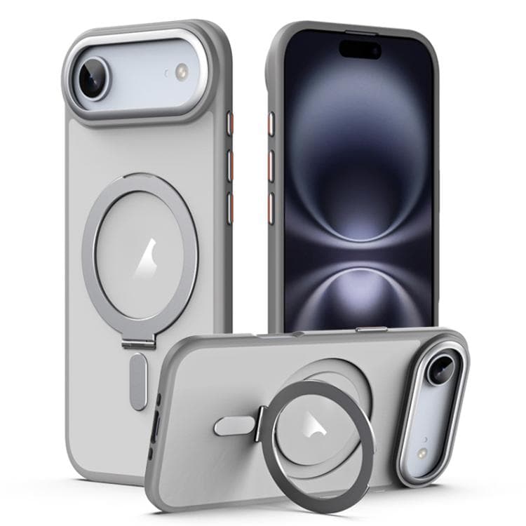 For iPhone Air Airbag MagSafe Shockproof Frosted Phone Case with Fold Holder(Grey) - Immagine 1