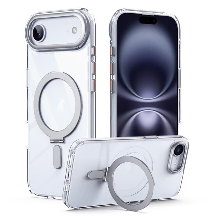 For iPhone Air Airbag MagSafe Shockproof Frosted Phone Case with Fold Holder(Silver) - Immagine 1