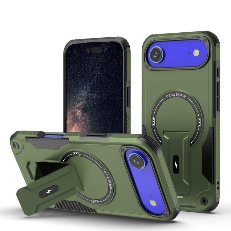 For iPhone Air Armor Magsafe Holder PC Hybrid TPU Phone Case(Army Green) - Immagine 1