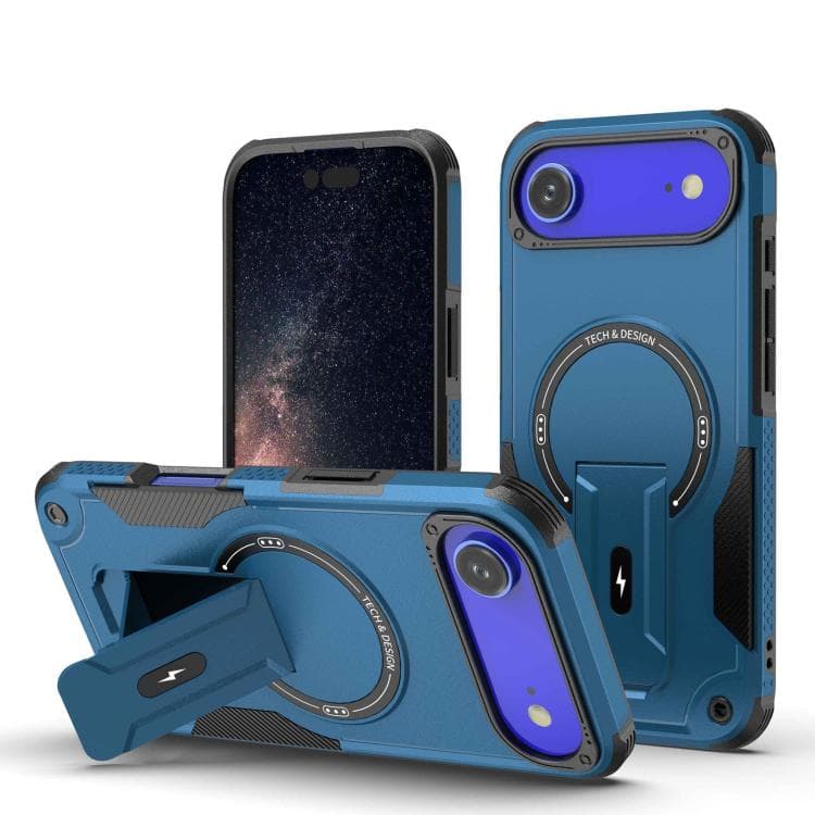 For iPhone Air Armor Magsafe Holder PC Hybrid TPU Phone Case(Dark Blue) - Immagine 1