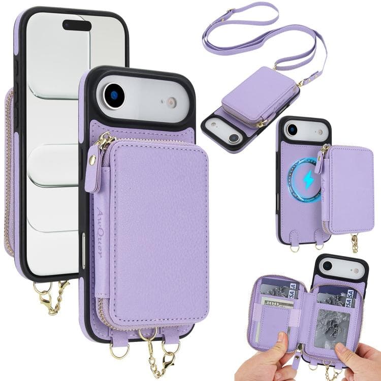 For iPhone Air AwQuer 2 in 1 Crossbody Zipper Wallet Leather Back Phone Case(Light Purple) - Immagine 1