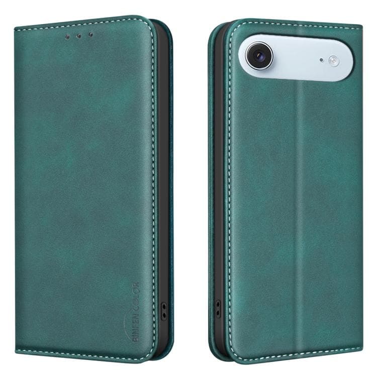 For iPhone Air BINFEN COLOR Calfskin Texture Magnetic RFID Vegan Leather Phone Case(Green) - Immagine 1