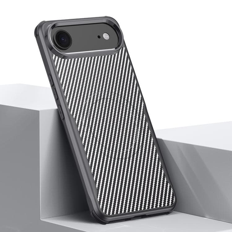 Custodia per iPhone Air con texture in fibra di carbonio stile lama e rivestimento magnetico (Grigio Argento) - Immagine 1