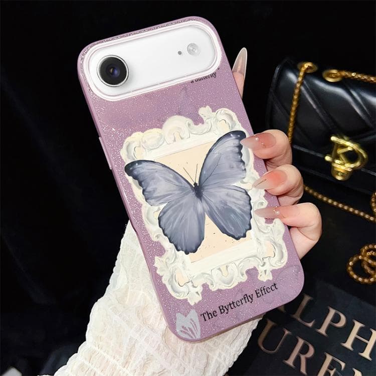 For iPhone Air Blue Butterfly Pattern IMD Glitter PC Hybrid TPU Phone Case(Purple) - Immagine 1