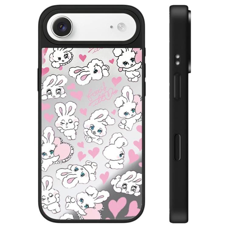 For iPhone Air Bunny Series Pattern Camera Control Button Mirror Phone Case(Hearts Bunny Silver) - Immagine 1