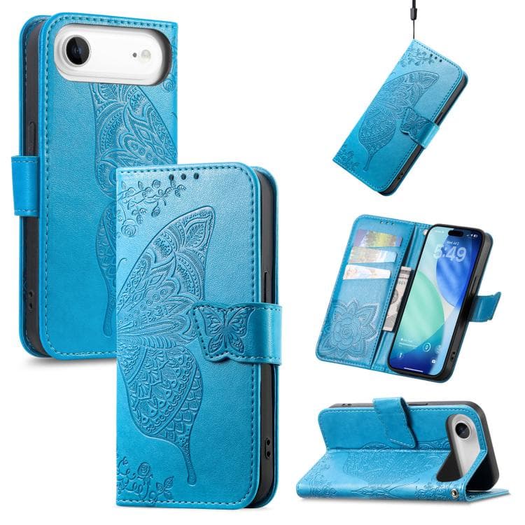 For iPhone Air Butterfly Love Flower Embossed Leather Phone Case(Blue) - Immagine 1