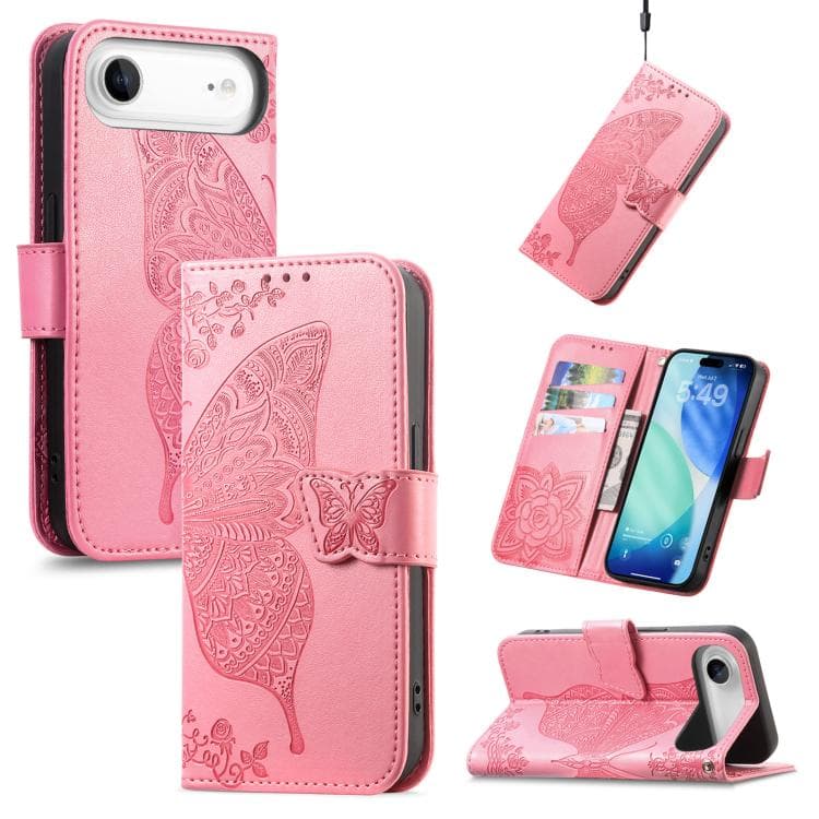 For iPhone Air Butterfly Love Flower Embossed Leather Phone Case(Pink) - Immagine 1