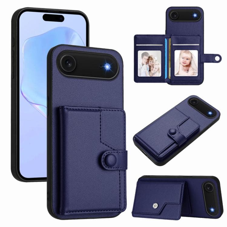 For iPhone Air Button Card Bag RFID Anti-theft Phone Case(Blue) - Immagine 1