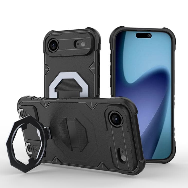 For iPhone Air Camera Shield Armor MagSafe Holder Phone Case with Strap(Black) - Immagine 1