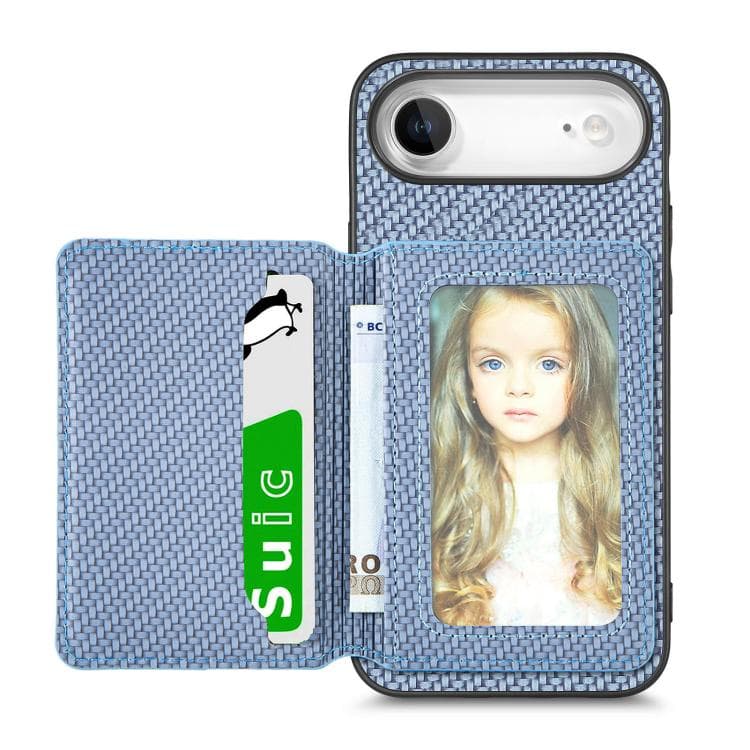 For iPhone Air Carbon Fiber Magnetic Card Wallet RFID Blocking Phone Case(Blue) - Immagine 1