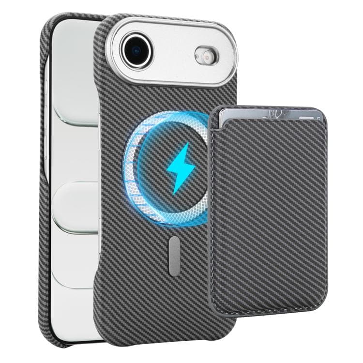 For iPhone Air Carbon Fiber MagSafe Magnetic Card Holder Phone Case(Grey) - Immagine 1