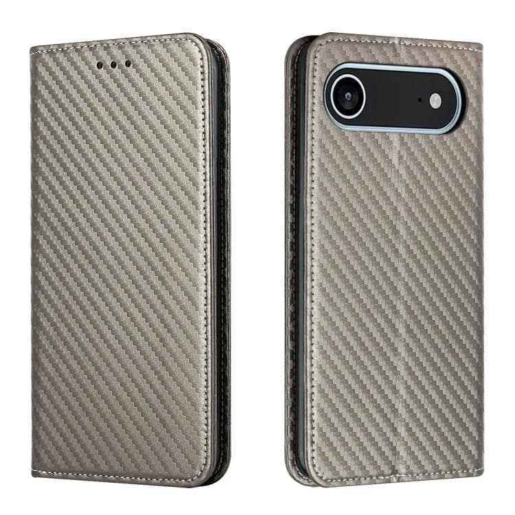 For iPhone Air Carbon Fiber Texture Magnetic Flip Leather Phone Case(Grey) - Immagine 1