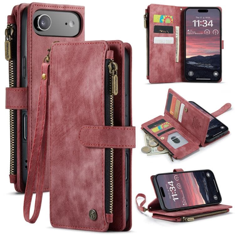For iPhone Air CaseMe C30 Card Slots Zipper Wallet Leather Phone Case(Red) - Immagine 1