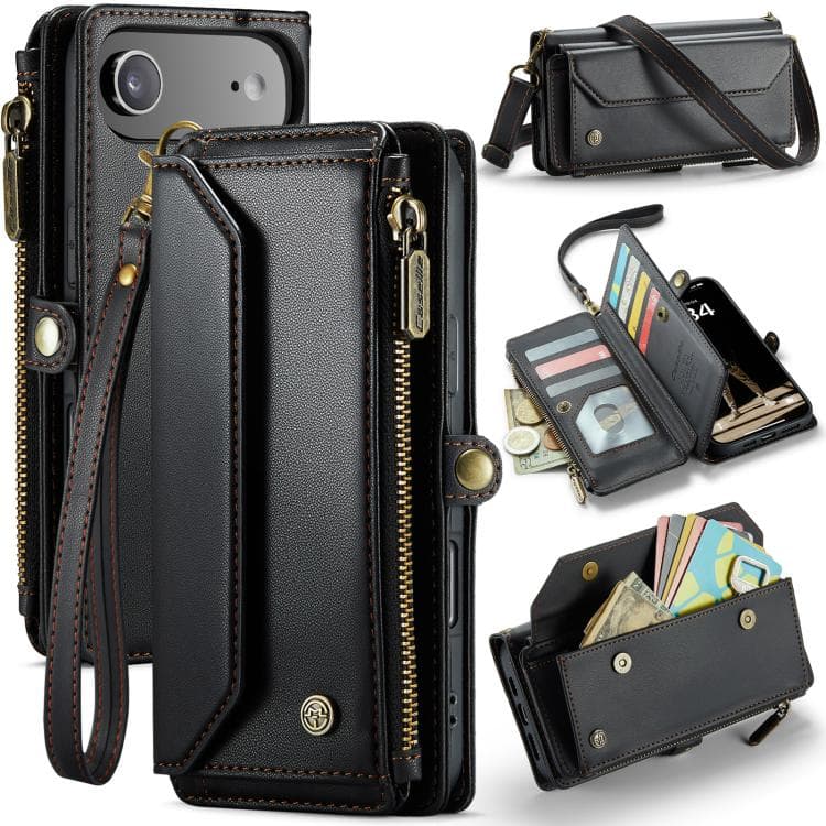 For iPhone Air CaseMe C36 Card Slots Zipper Wallet RFID Anti-theft Leather Phone Case(Black) - Immagine 1