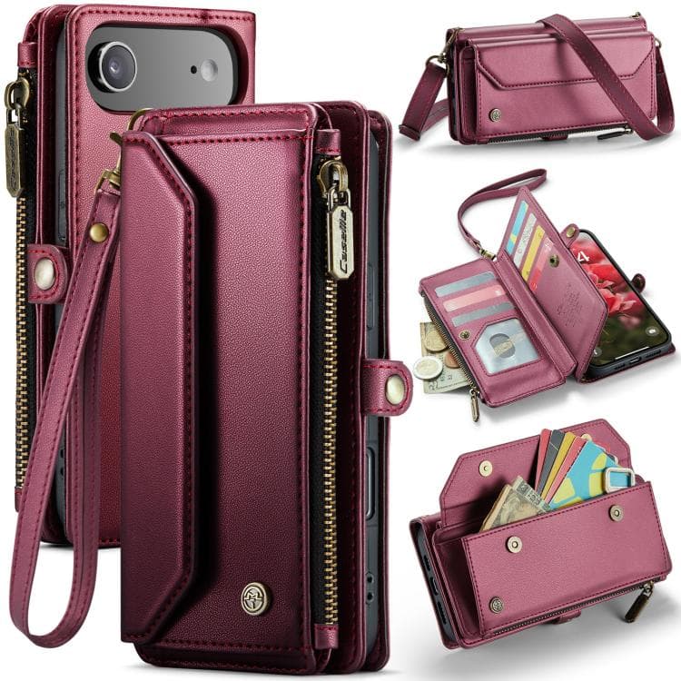 For iPhone Air CaseMe C36 Card Slots Zipper Wallet RFID Anti-theft Leather Phone Case(Red) - Immagine 1
