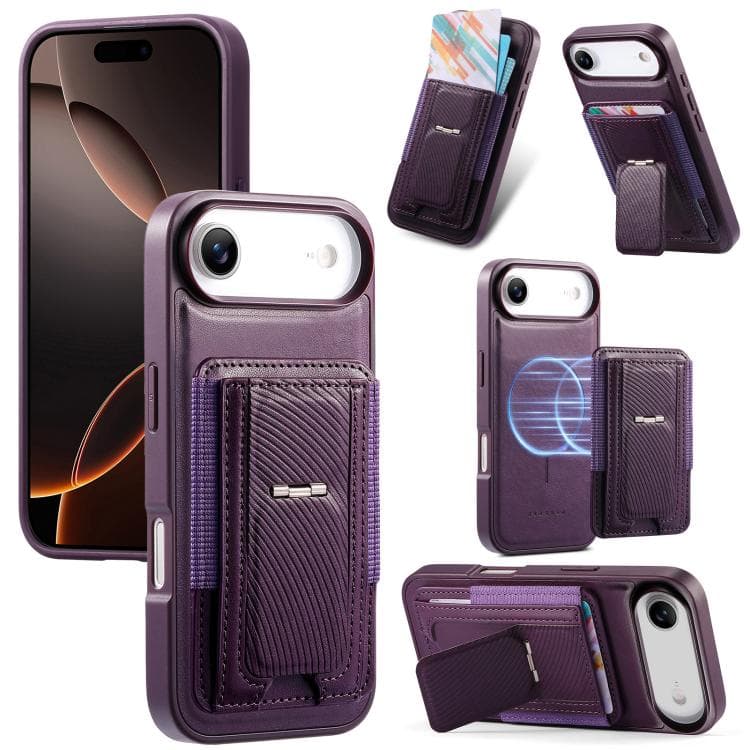 For iPhone Air CaseNeo Fold Holder Retro Elastic Card Bag Magnetic Back Phone Case(Purple) - Immagine 1