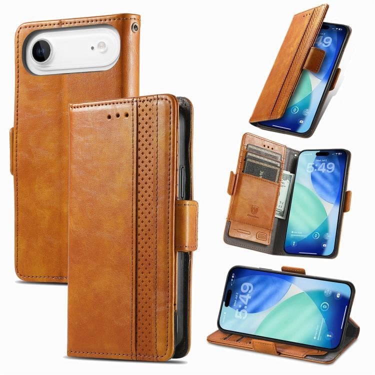 For iPhone Air CaseNeo Splicing Dual Magnetic Buckle Leather Phone Case(Khaki) - Immagine 1