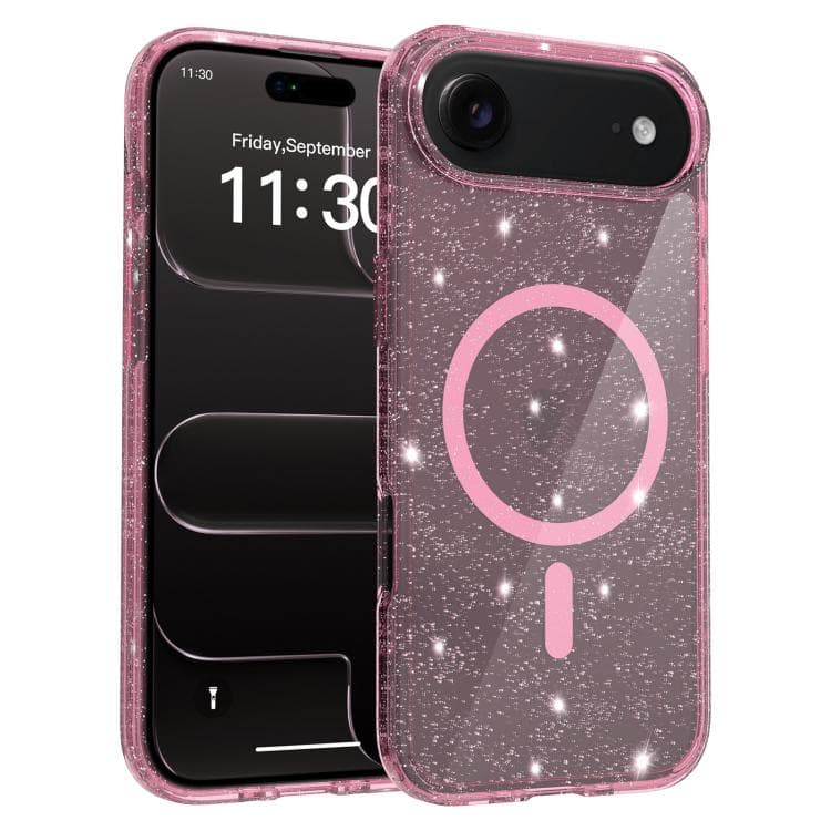 For iPhone Air Clear Glitter Magnetic PC Hybrid TPU Phone Case(Pink) - Immagine 1
