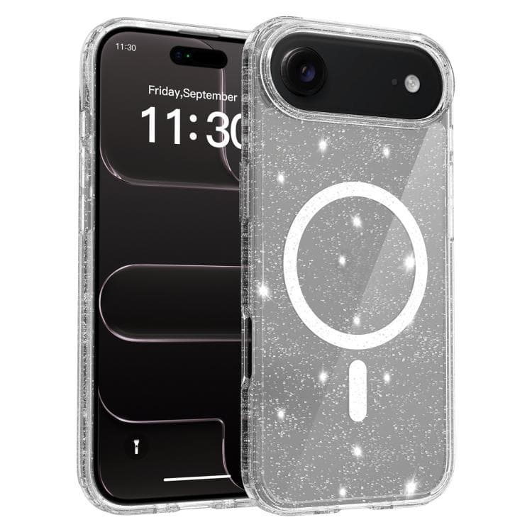 For iPhone Air Clear Glitter Magnetic PC Hybrid TPU Phone Case(Transparent) - Immagine 1