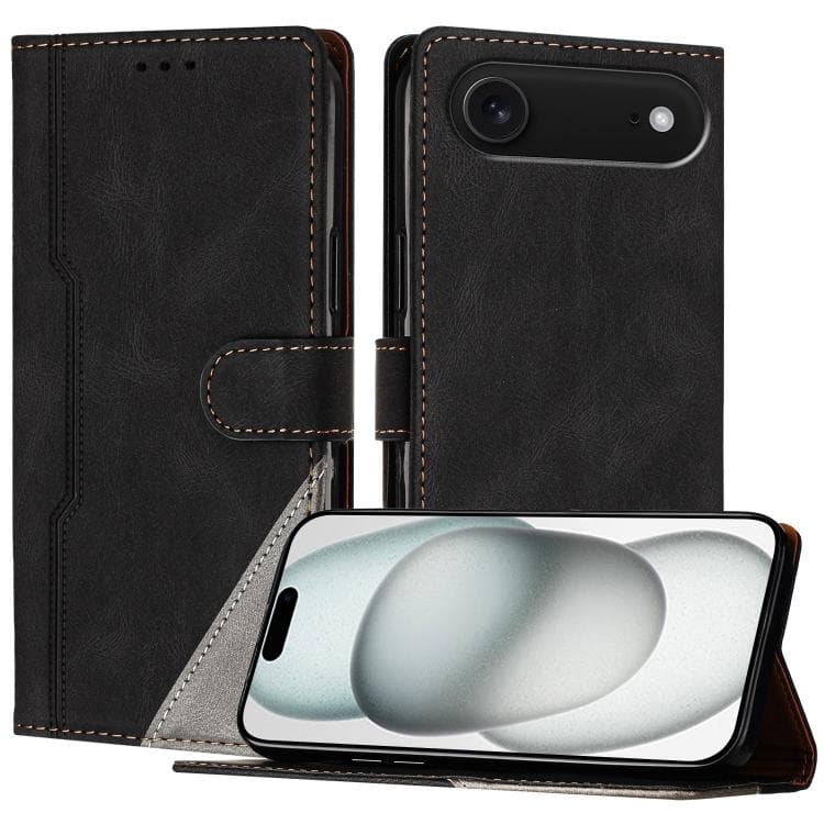 For iPhone Air Color Matching Buckle Clasp Vegan Leather Phone Case(Black) - Immagine 1