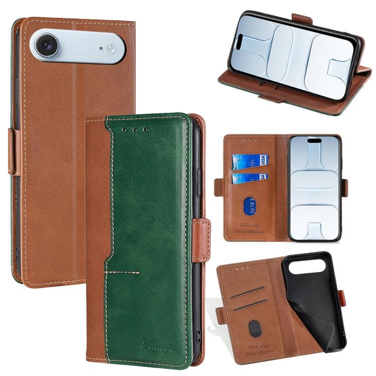 For iPhone Air Contrast Color Side Buckle Leather Phone Case(Light Brown + Green) - Immagine 1