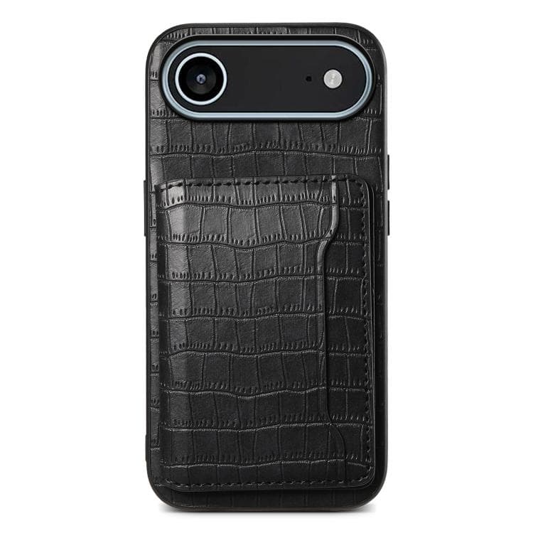 For iPhone Air Crocodile Texture Card Bag Design Full Coverage Phone Case(Black) - Immagine 1